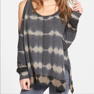 Free people open shoulder sweatshirt tie dye grey comfy raw edge seams  xs